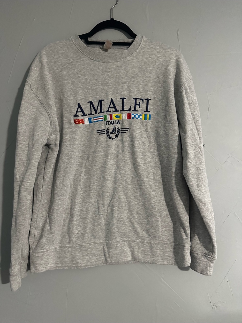 Amalfi Light Gray Crewneck Sweatshirt with Multicolor Flag Embroidery